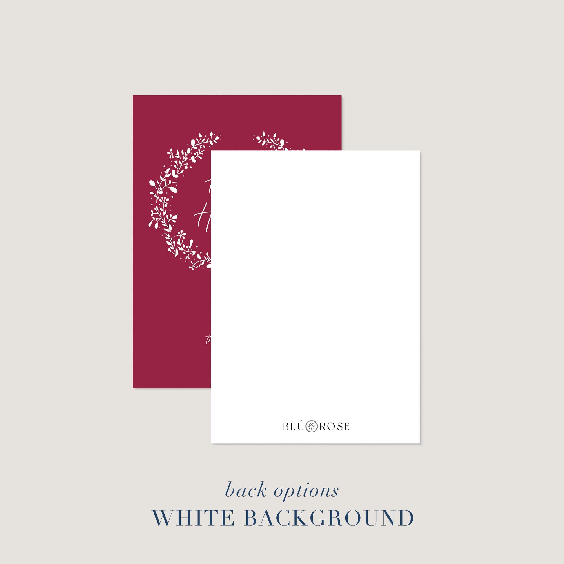 Personalized holiday card with alternate white background option for back design.