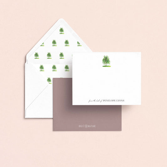 Birch personalized stationery set with custom name and patterned envelope liner