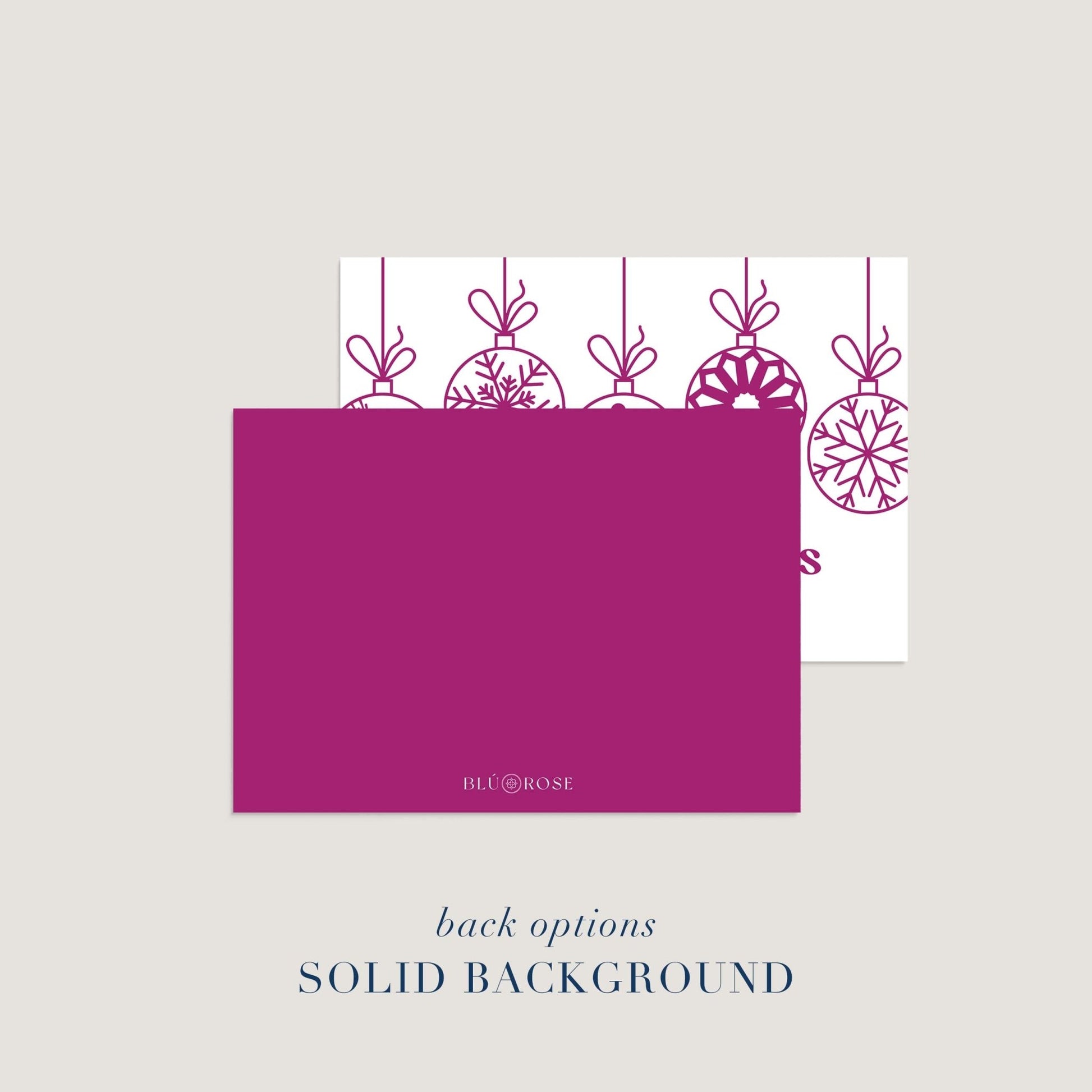 Back design option for personalized holiday card with solid magenta background.