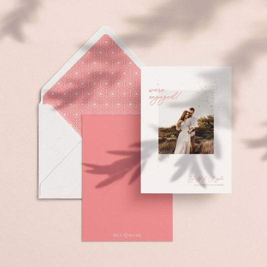 Minimal Sparkle Engagement Announcement Cards - Blú Rose