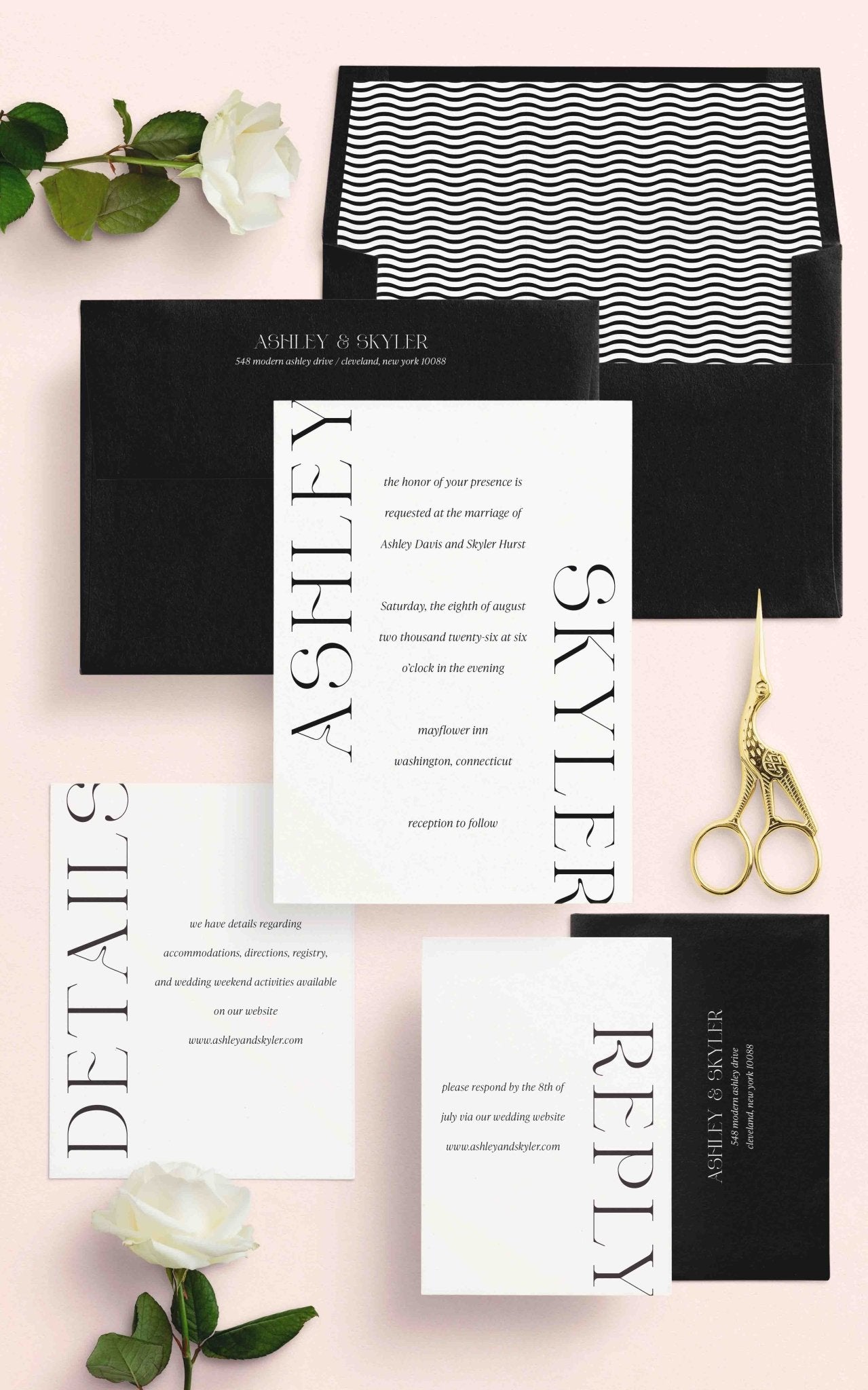 Modern Ashley Wedding Invitations - Blú Rose