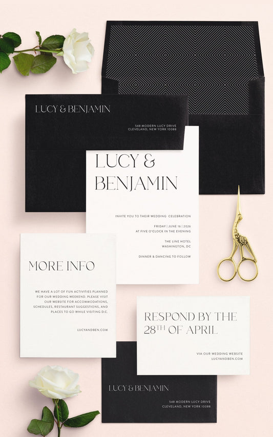 Modern Lucy Wedding Invitations - Blú Rose