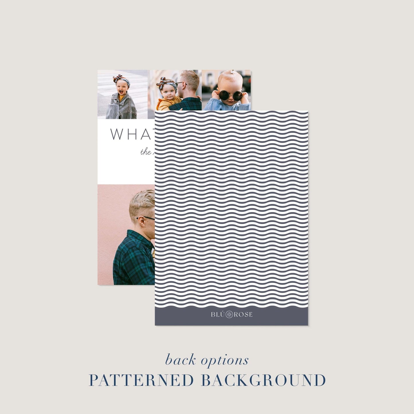 What a Year holiday card shown with optional striped patterned background design.