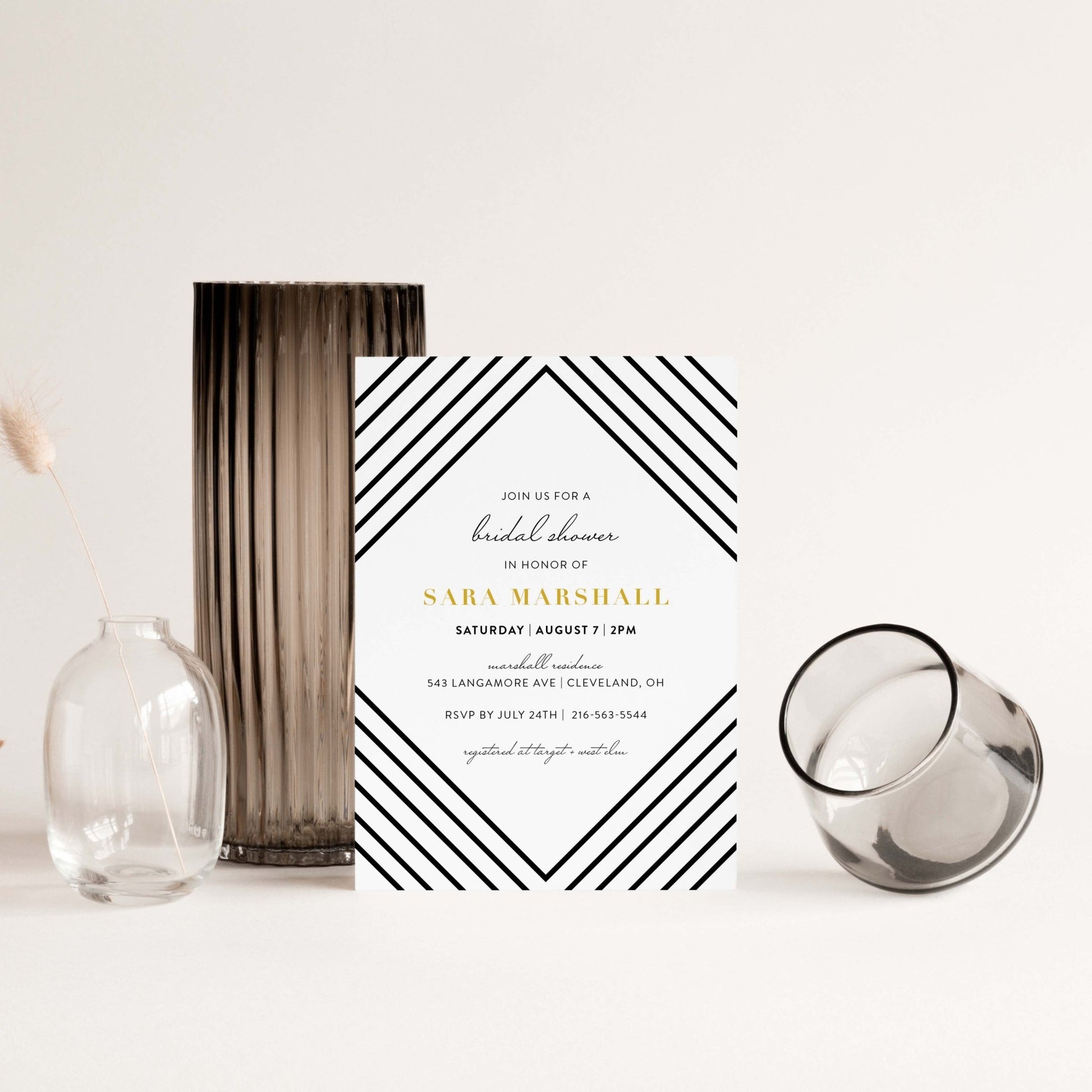 Art Deco Black + White Invitations - Blú Rose