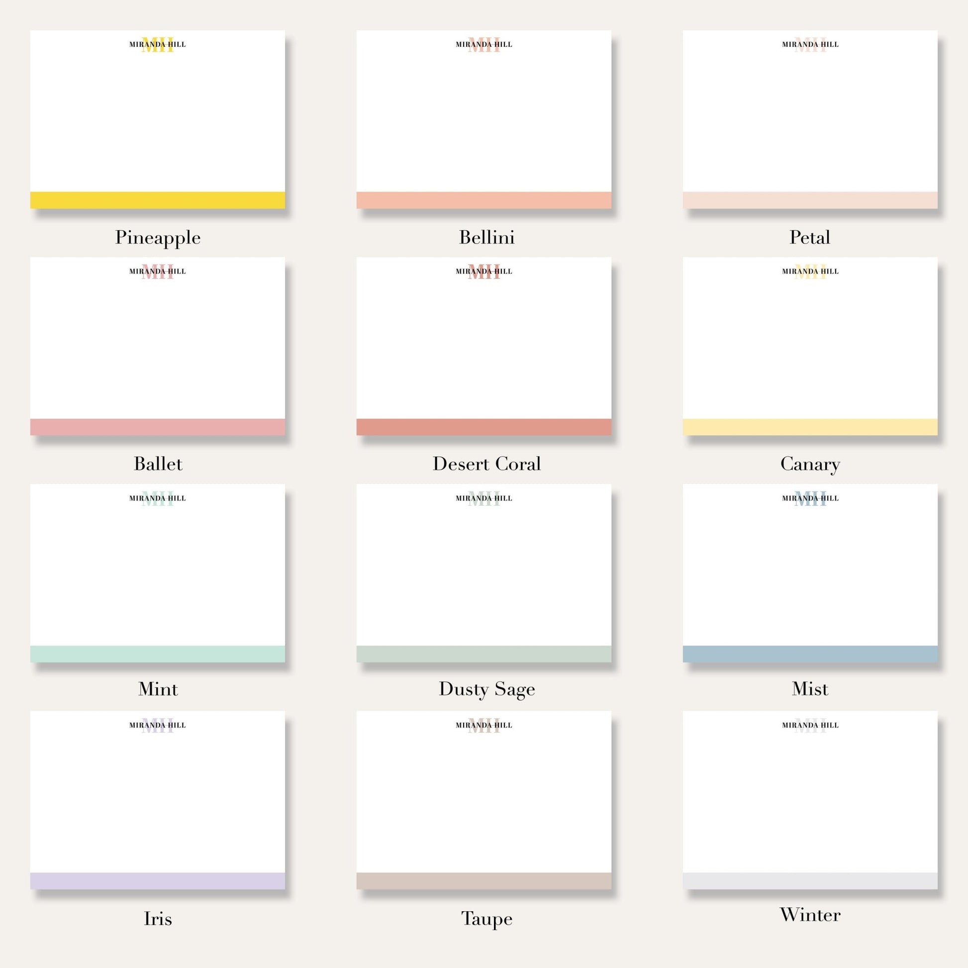 Bottom Color Bar Notecards - Blú Rose