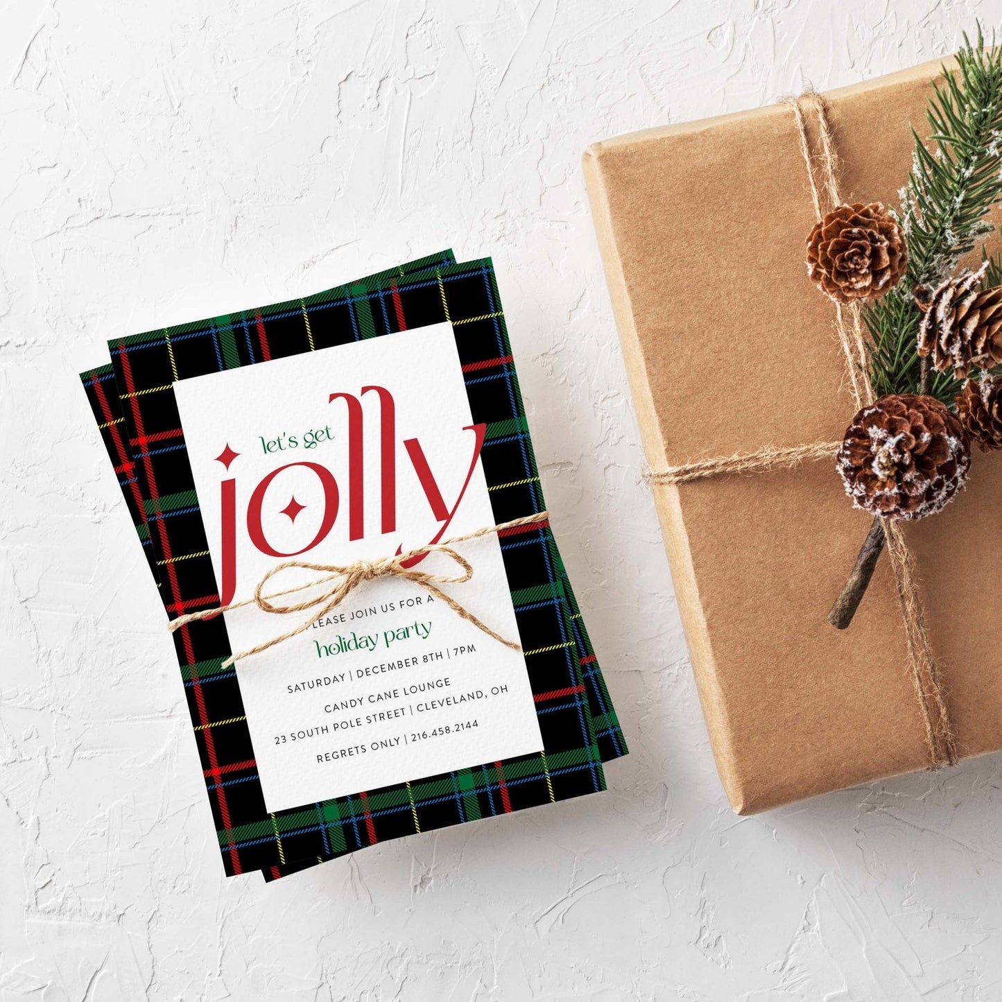 Jolly Plaid Holiday Party Invitations - Blú Rose