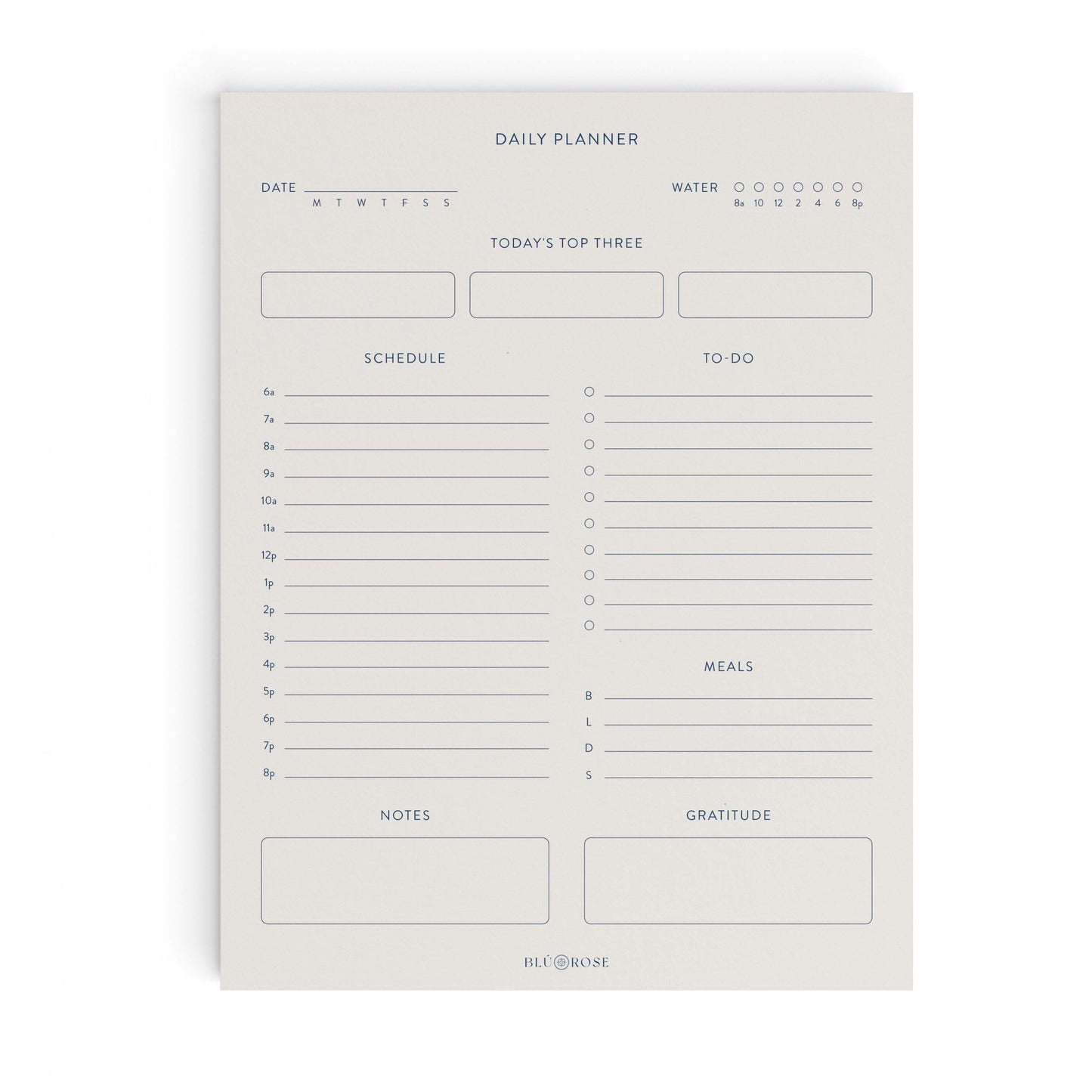 Undated Minimalist Daily Planner Notepad | Blú Rose