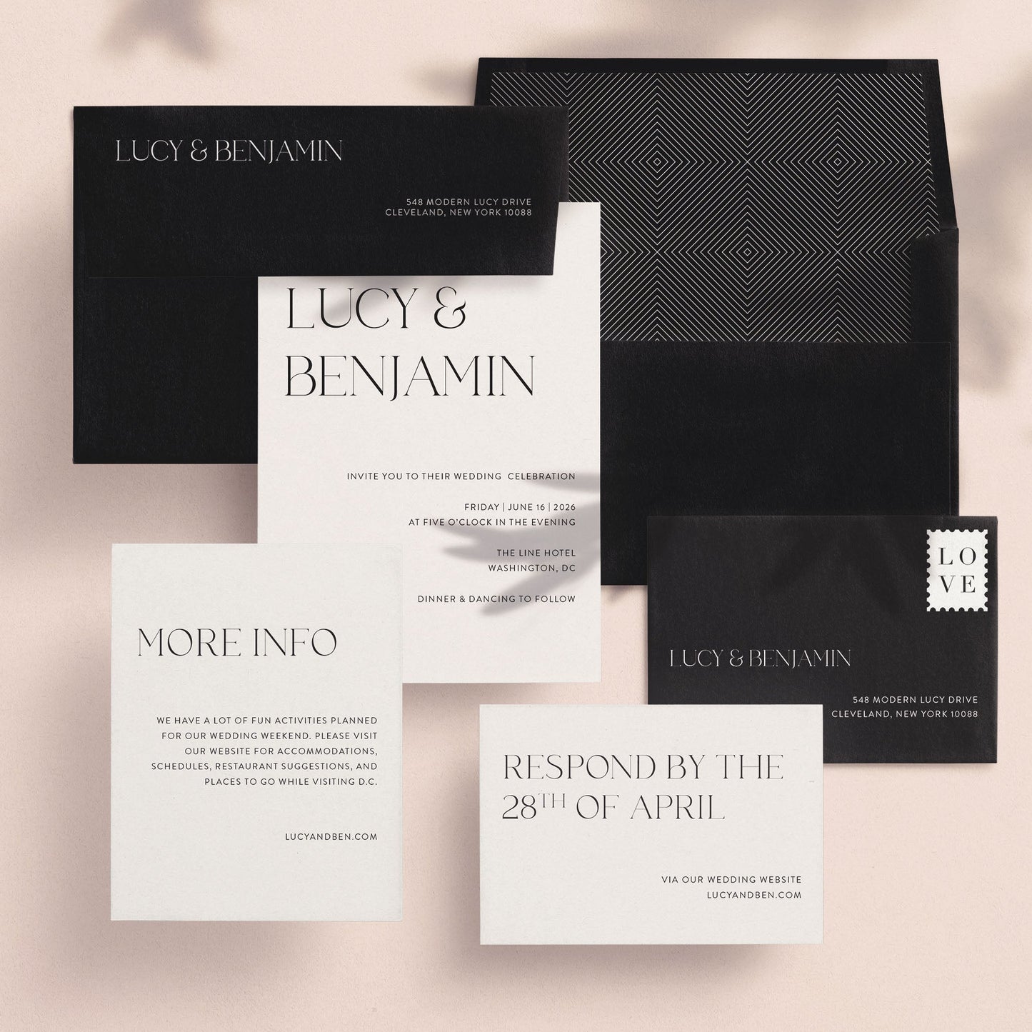 Modern Lucy Wedding Invitations - Blú Rose