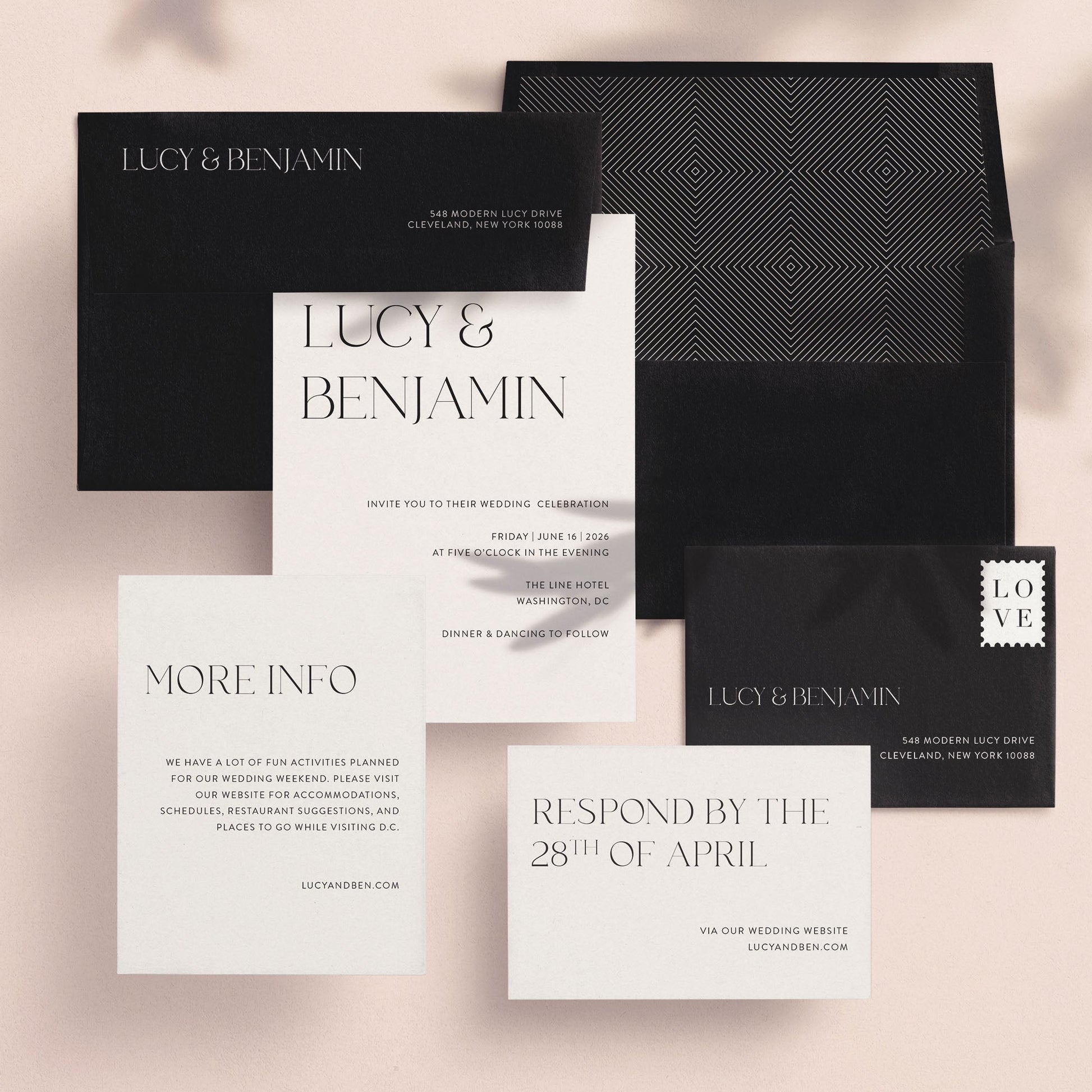 Modern Lucy Wedding Invitations - Blú Rose