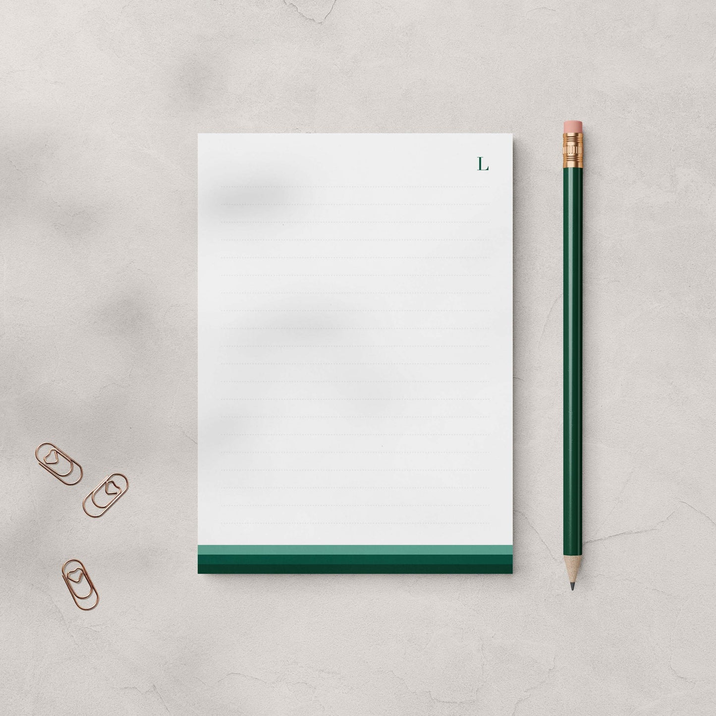 Personalized Elegant Green Notepad + Notecard Set | Blú Rose