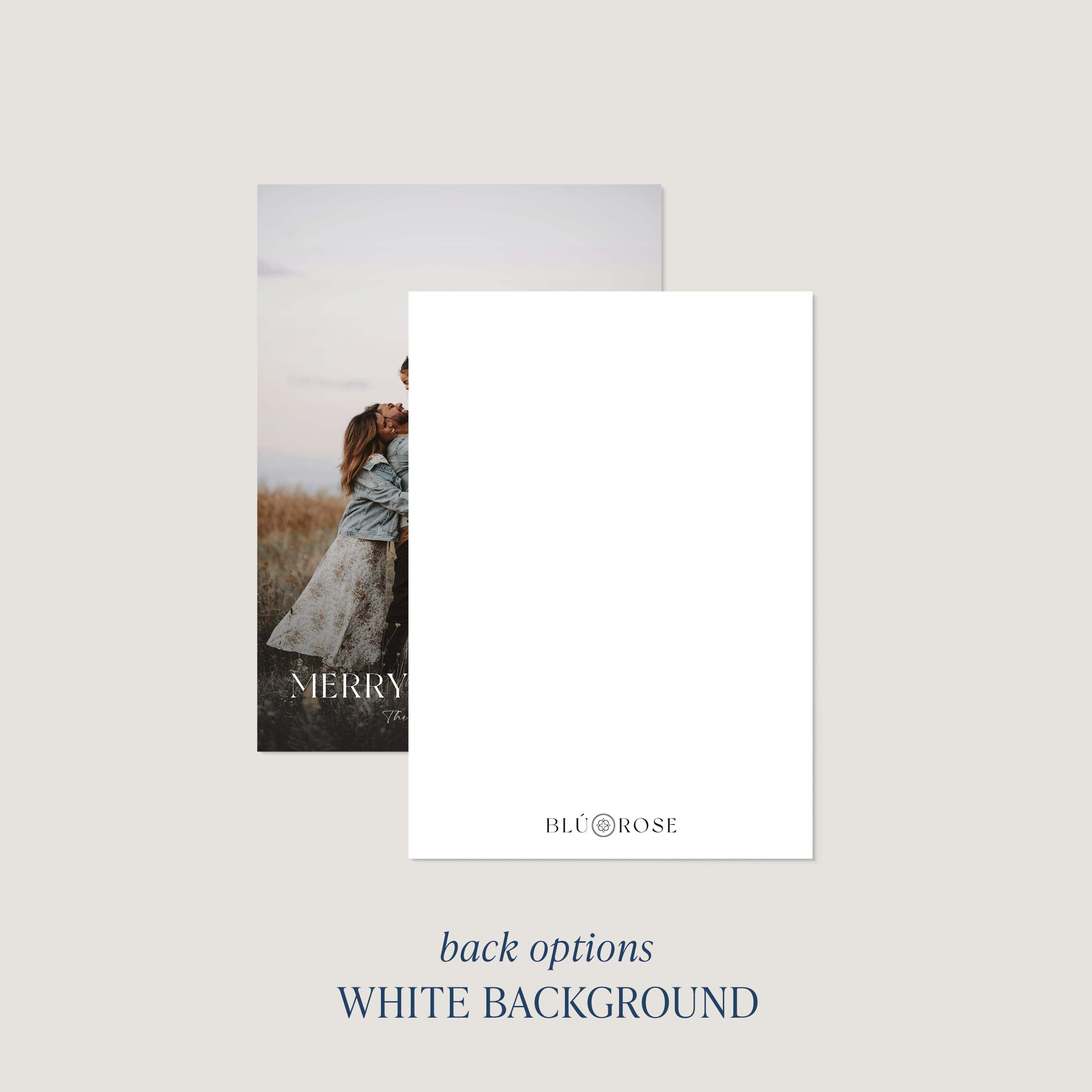 Golden Hour card back option: plain white with a small Blú Rose mark