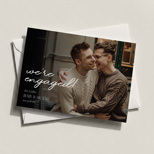 Romantic Script Engagement Announcement Cards