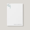 Simple Floral personalized notepad by Blú Rose, white notepad with delicate eucalyptus greenery and the name 'Margot Washington'