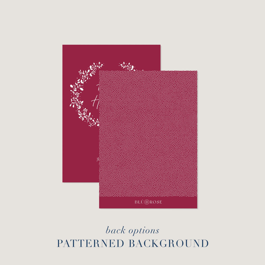 Back design option for personalized holiday card with subtle red dot pattern.