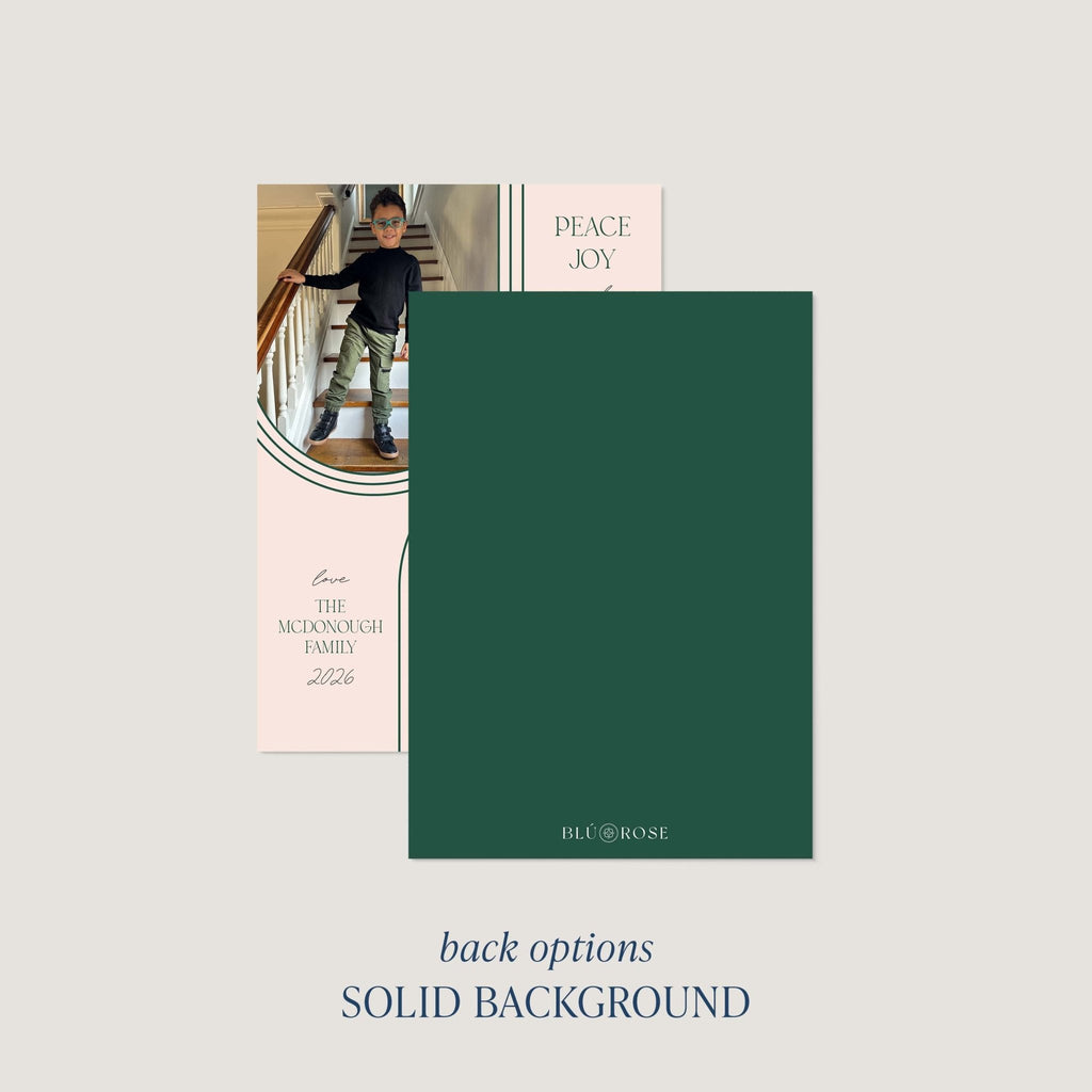Arc & Aura card back option: solid forest green with a small Blú Rose mark