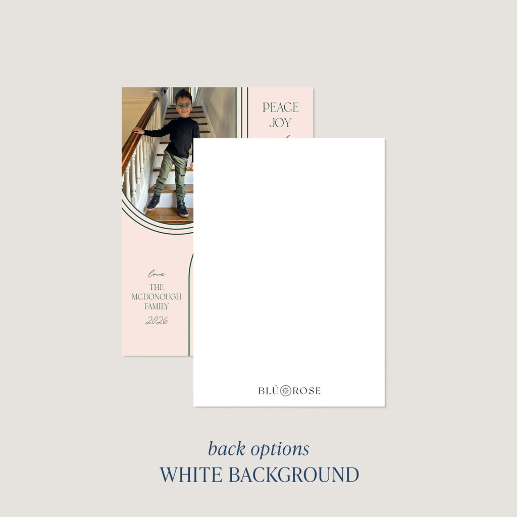 Arc & Aura card back option: plain white with a small Blú Rose mark