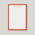 Ashley Border personalized notepad by Blú Rose, white notepad with a rust border and the name 'Ashley Banks' in rust script