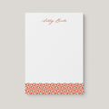 Ashley Pattern personalized notepad by Blú Rose, white notepad with the name 'Ashley Banks' in rust script and a rust geometric border