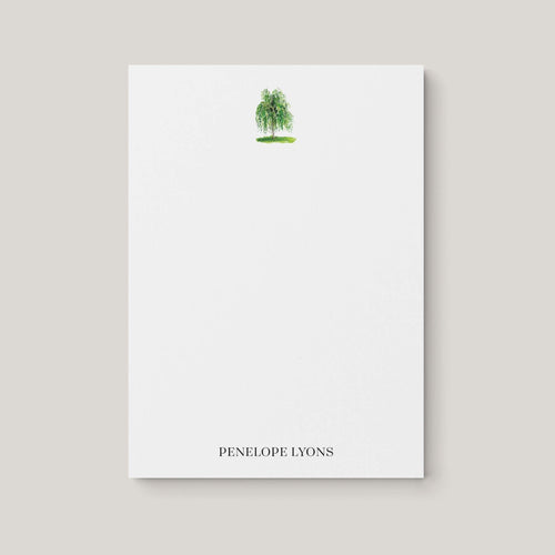 Birch personalized notepad by Blú Rose, white notepad with a watercolor birch tree and the name 'Penelope Lyons'