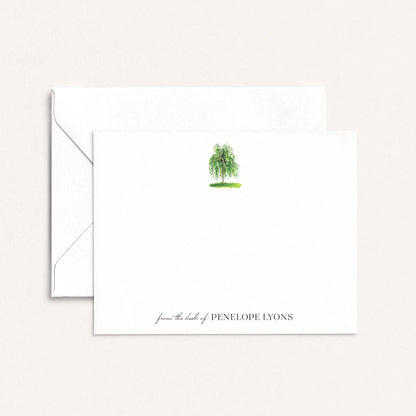 Birch personalized notecards with tree illustration and white envelope