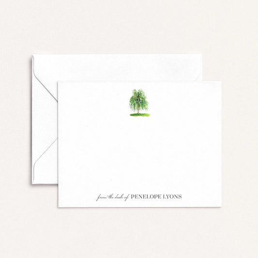 Birch personalized notecards with tree illustration and white envelope