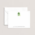 Birch personalized notecards by Blú Rose, white flat notecard with a watercolor birch tree and 'from the desk of Penelope Lyons', shown with a coordinating white envelope