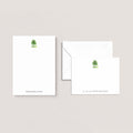 Birch stationery set by Blú Rose, white birch-tree notepad with matching flat notecard and envelope, personalized 'Penelope Lyons'