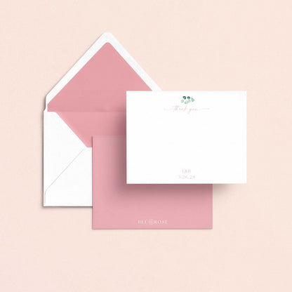 Blush floral thank you stationery set with envelope liner