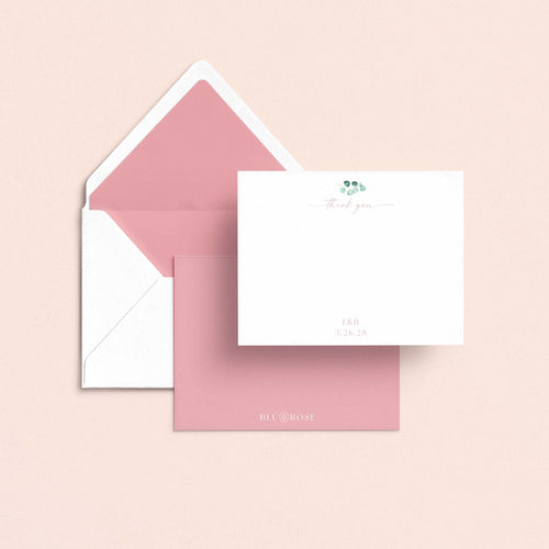 Blush floral thank you stationery set with envelope liner