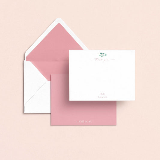Blush floral thank you stationery set with envelope liner