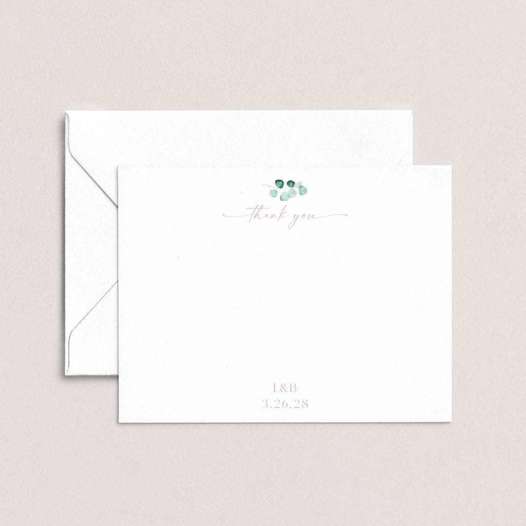A white envelope with a cursive "Thank you" message and a date printed on it.