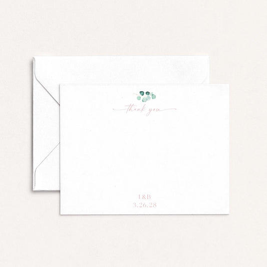 Blush floral personalized thank you notecards with envelope
