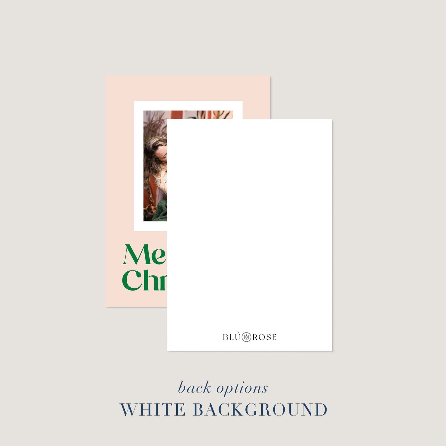 Blush Frame Holiday photo card shown with optional plain white back design.