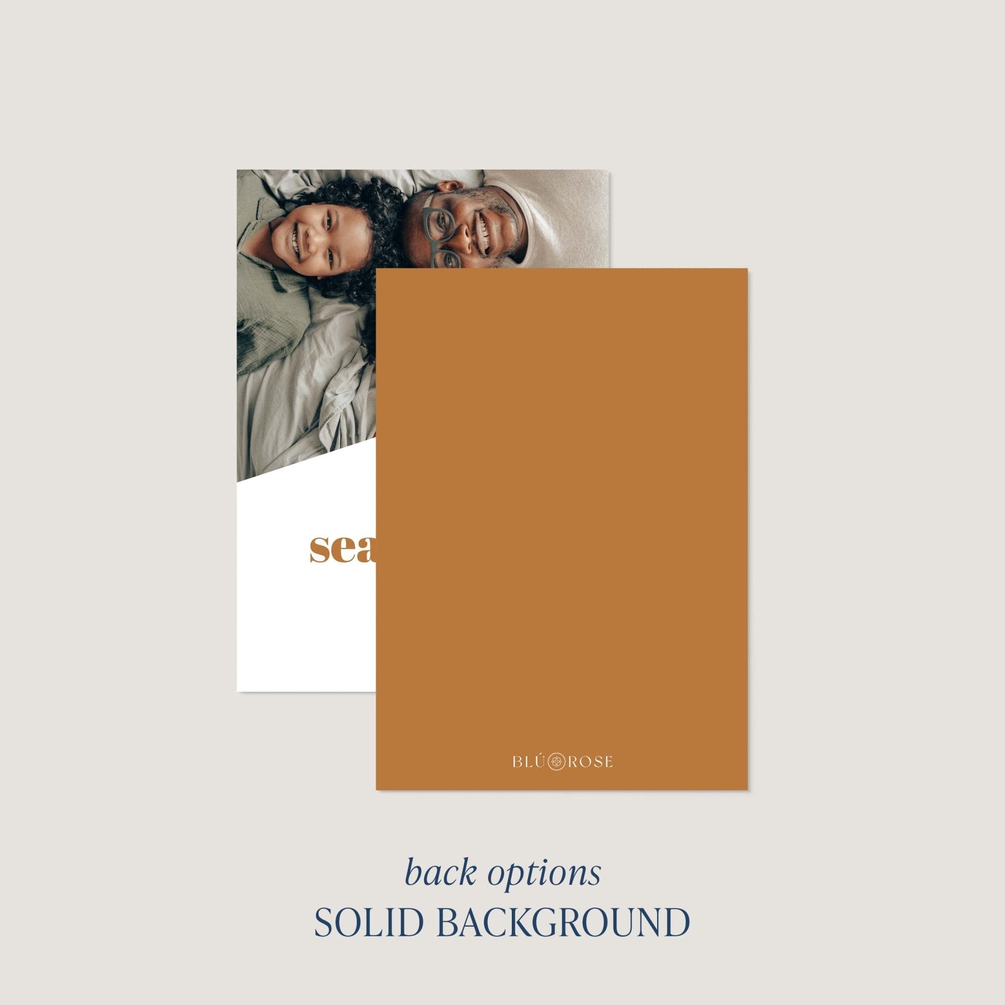 Bold Letters card back option: solid golden ochre with a small Blú Rose mark
