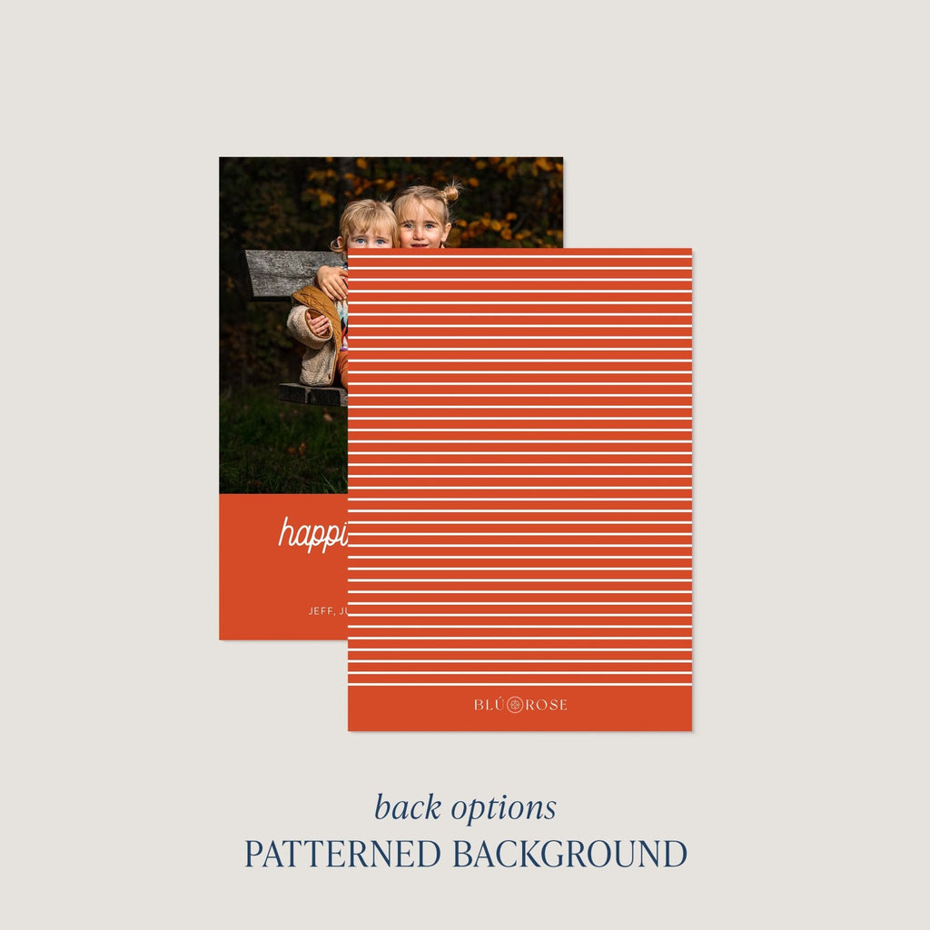 Bottom Color Block card back option: burnt orange with a fine stripe print