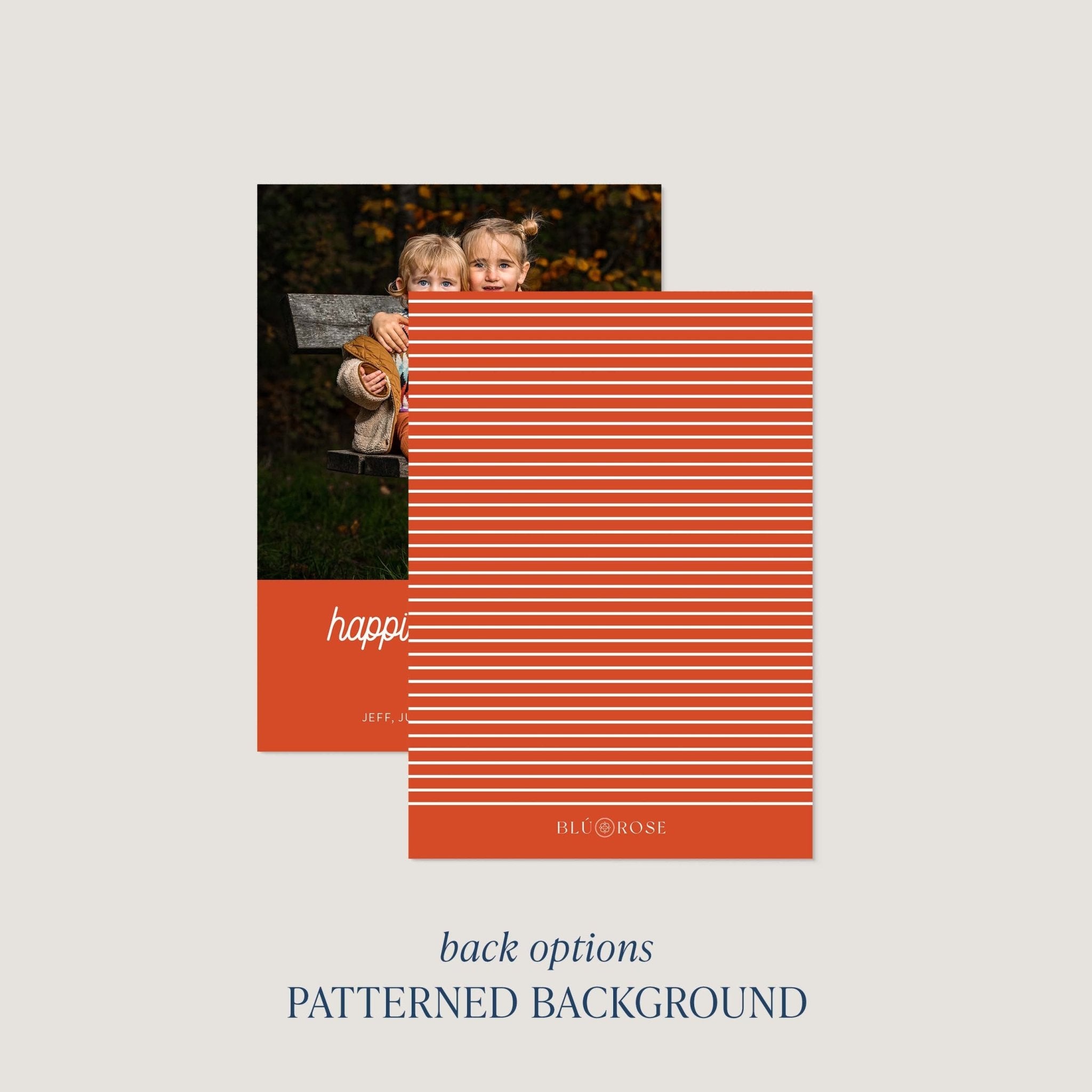 Bottom Color Block card back option: burnt orange with a fine stripe print