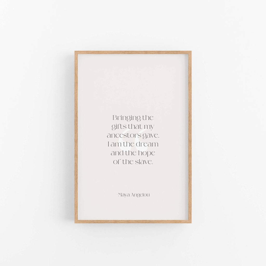 Framed Maya Angelou quote art print with minimalist typography and soft neutral tones