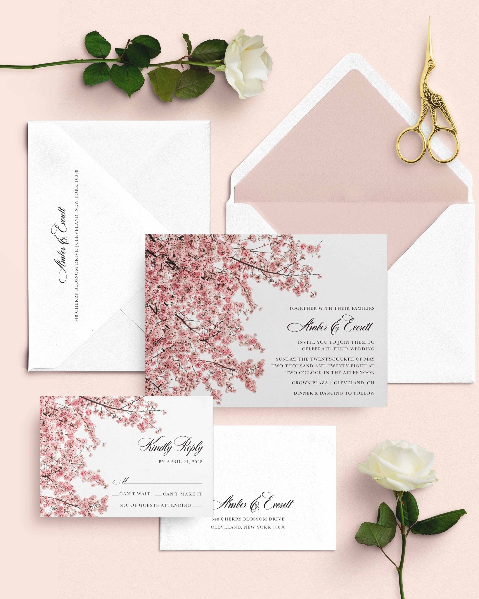 Cherry Blossom Wedding Invitation Suite - Blú Rose