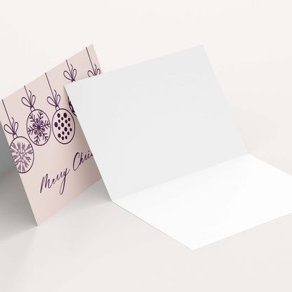 Open Christmas Ornaments Greeting Card showing blank interior for personal message.