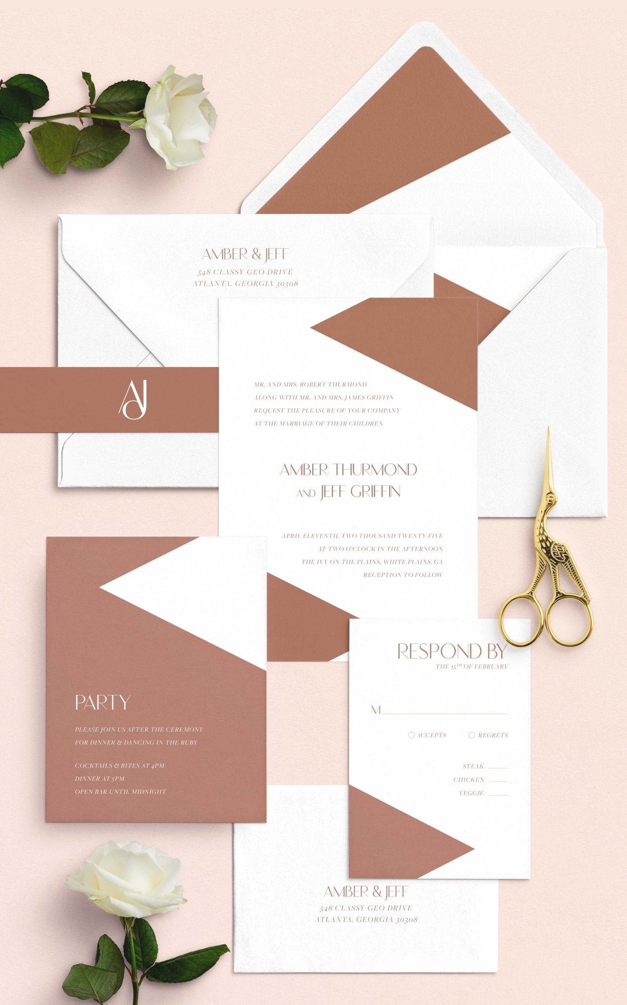 Classy Geo Wedding Invitation Suite - Blú Rose