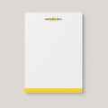 Color Bar personalized notepad by Blú Rose, white notepad with the name 'Miranda Hill', a yellow monogram and a yellow bottom color bar