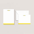Color Bar personalized stationery set by Blú Rose, yellow color-bar notepad with matching flat notecard and envelope, personalized 'Miranda Hill'