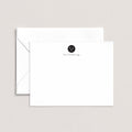 Custom Logo personalized notecards by Blú Rose, white flat notecard with a centered custom company logo, shown with a coordinating white envelope