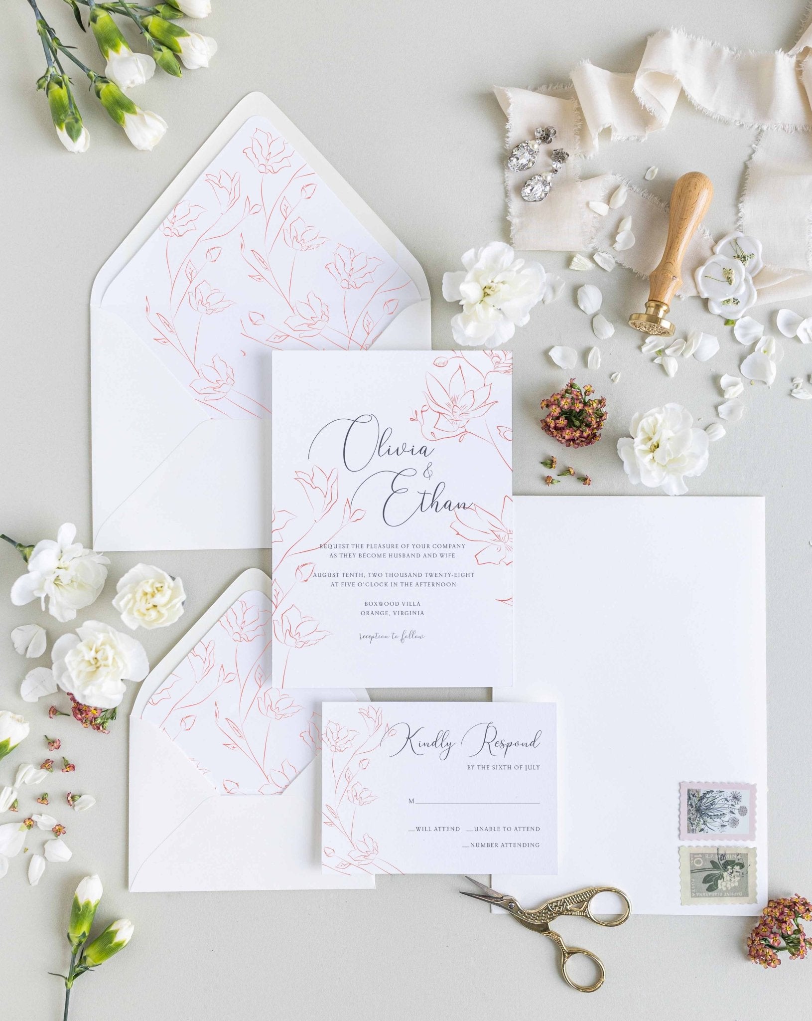 Delicate Floral Wedding Invitation Suite - Blú Rose