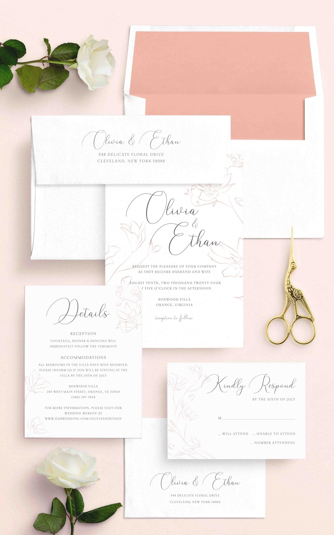 Delicate Floral Wedding Invitations | Blú Rose