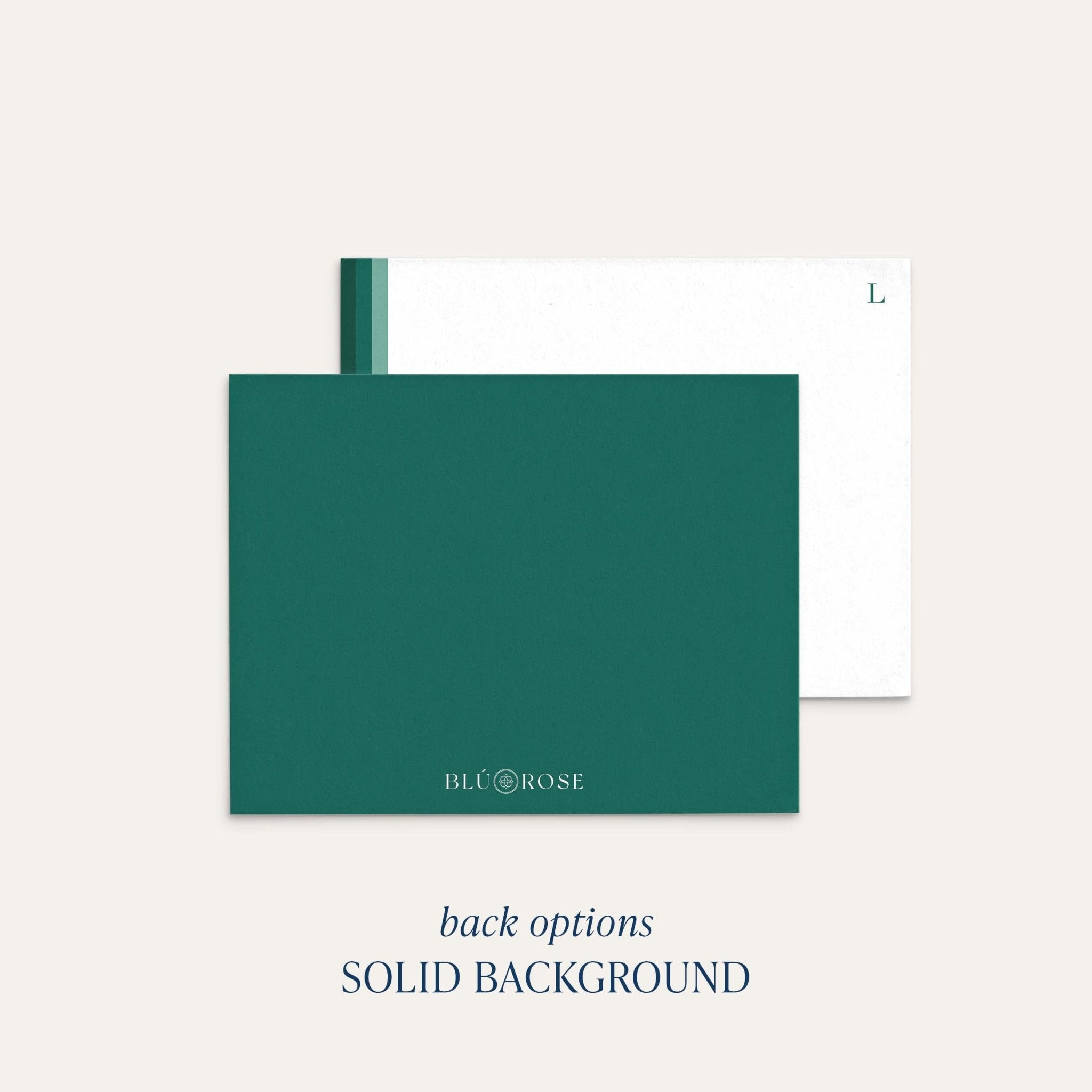 Elegant green personalized notecards solid color back option