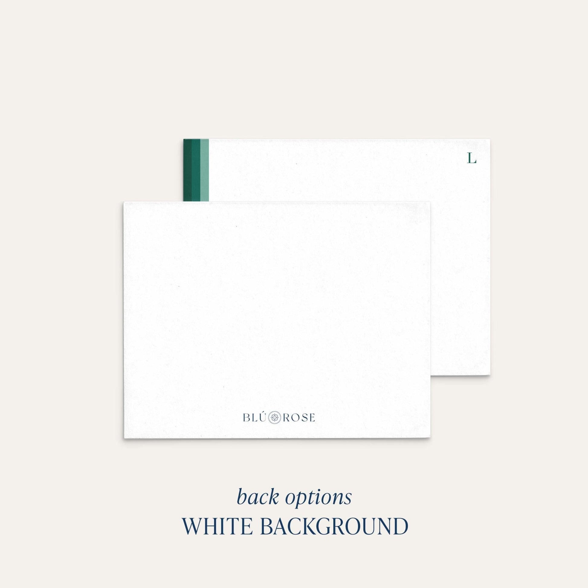 Elegant green personalized notecards white background back option