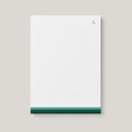 Elegant Green personalized notepad by Blú Rose, cream lined notepad with a green monogram initial and a green bottom color bar