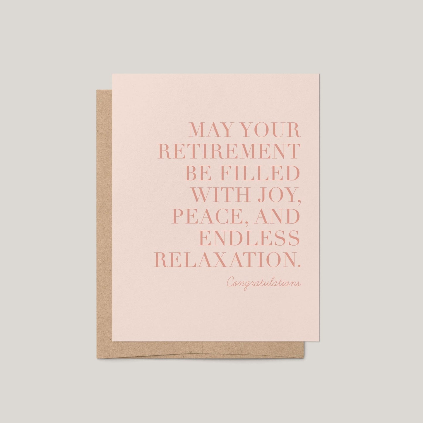 Greeting card with retirement message on a light gray background
