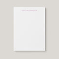Erika personalized notepad by Blú Rose, white notepad with the name 'Erika Alexander' in lavender